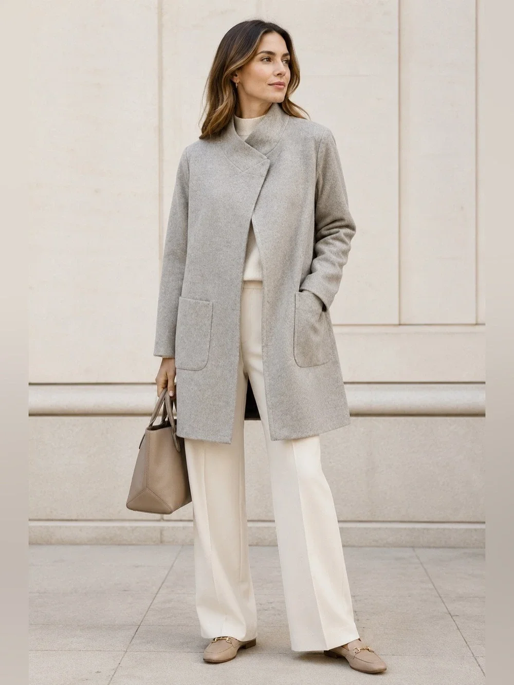 Peserico Cashmere and Wool Taupe Coat Size 46 XLarge US 10/12
